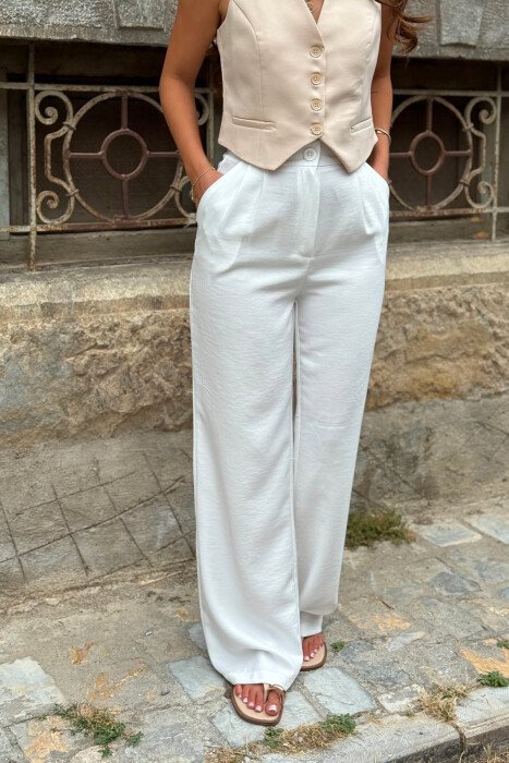 ONE COLOR WIDE LEG WOMAN TROUSERS WHITE-E BARDHE - 2