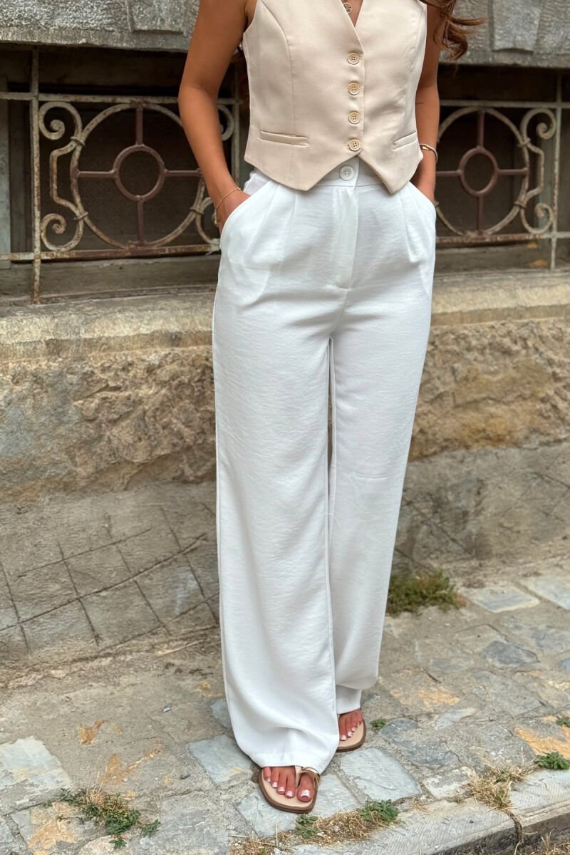 ONE COLOR WIDE LEG WOMAN TROUSERS WHITE-E BARDHE - 2