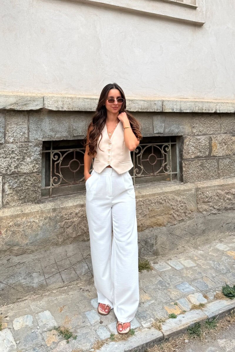 ONE COLOR WIDE LEG WOMAN TROUSERS WHITE-E BARDHE - 3