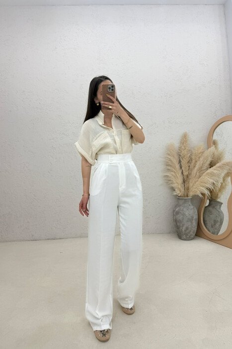 ONE COLOR WIDE LEG WOMAN TROUSERS WHITE-E BARDHE - KLAUDIO FASHION