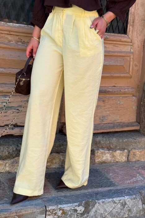 ONE COLOR WIDE LEG WOMAN TROUSERS YELLOW/E VERDHE - 2