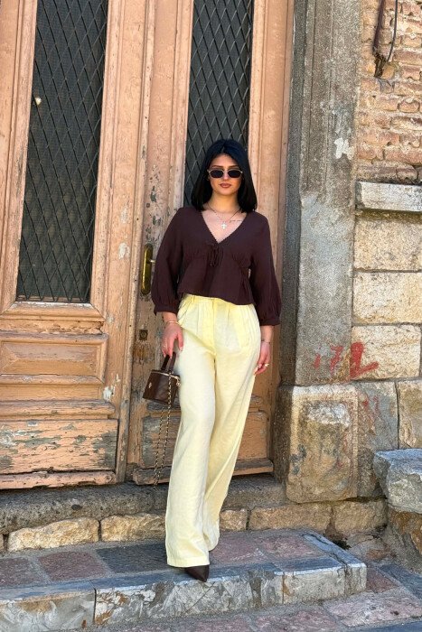 ONE COLOR WIDE LEG WOMAN TROUSERS YELLOW/E VERDHE - 6