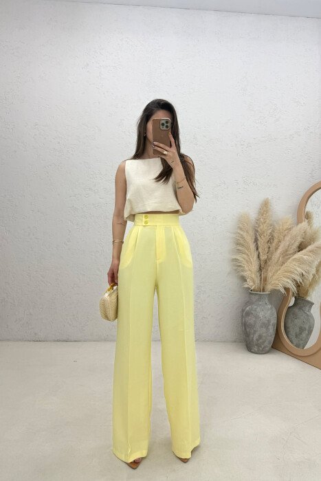 ONE COLOR WIDE LEG WOMAN TROUSERS YELLOW/E VERDHE - 1