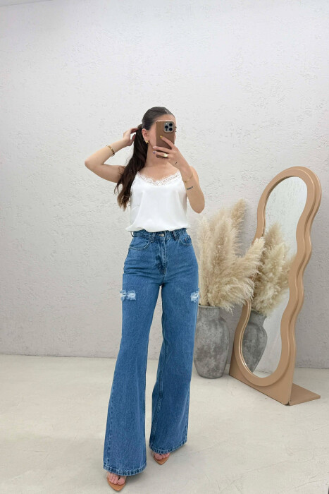 ONE COLOR WIDE LEG WOMEN JEANS BLUE/BLU 