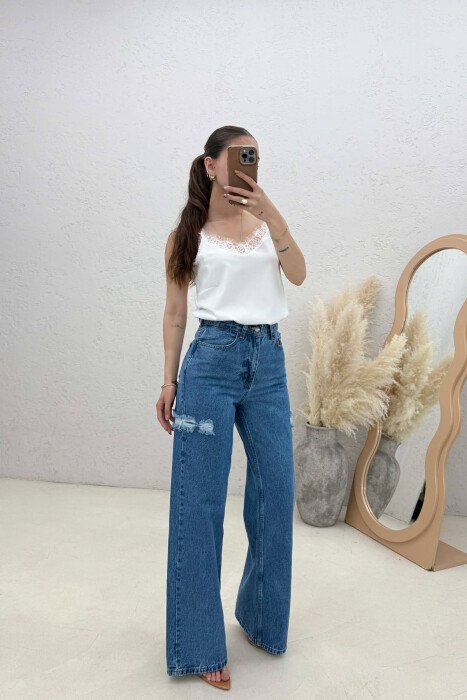 ONE COLOR WIDE LEG WOMEN JEANS BLUE/BLU - 3