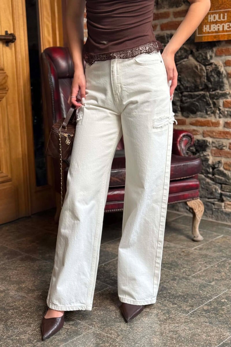 ONE COLOR WIDE LEG WOMEN JEANS CREAM/KREM - 2