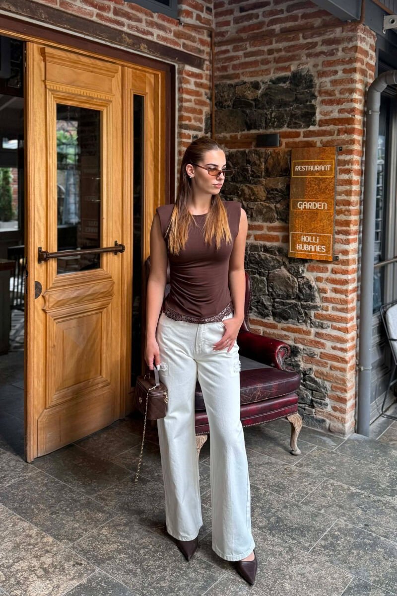 ONE COLOR WIDE LEG WOMEN JEANS CREAM/KREM - 3