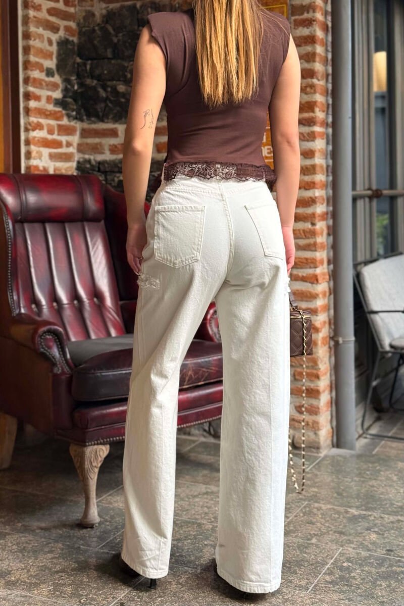 ONE COLOR WIDE LEG WOMEN JEANS CREAM/KREM - 4