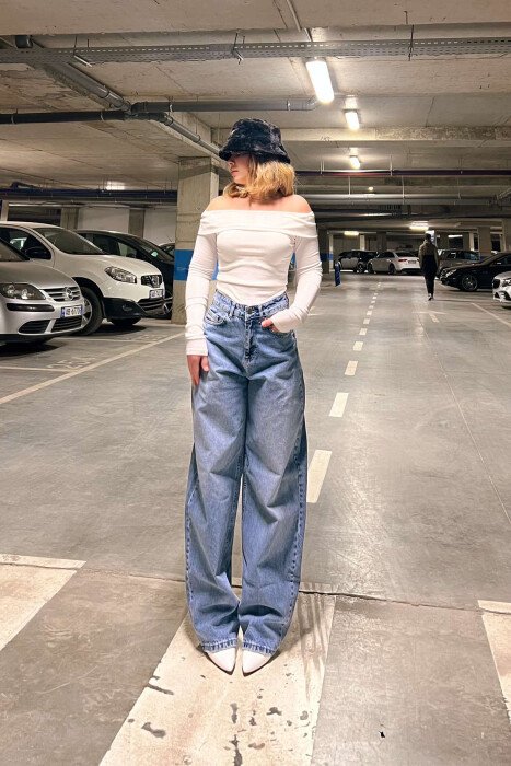 XHINSE TË GJERA PËR FEMRA NË NGJYRËN BLU E ZBARDHUR - KLAUDIO FASHION