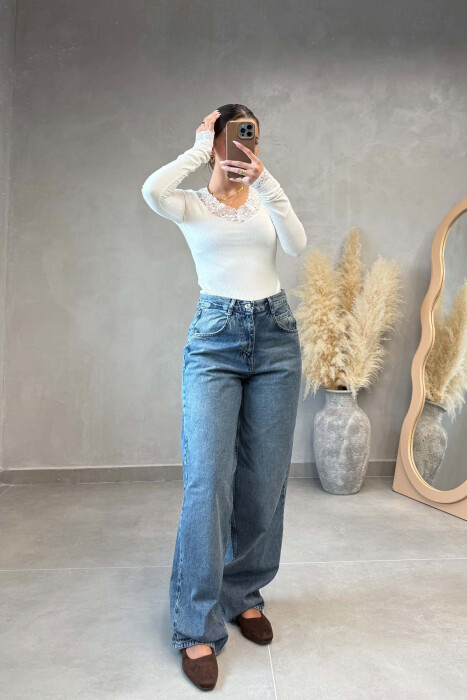 ONE COLOR WIDE LEG WOMEN JEANS LIGHTBLUE/BZ - 5