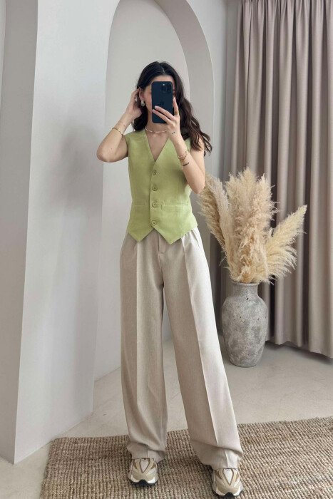 ONE COLOR WIDE LEG WOMEN TROUSERS BEIGE/BEZHE 