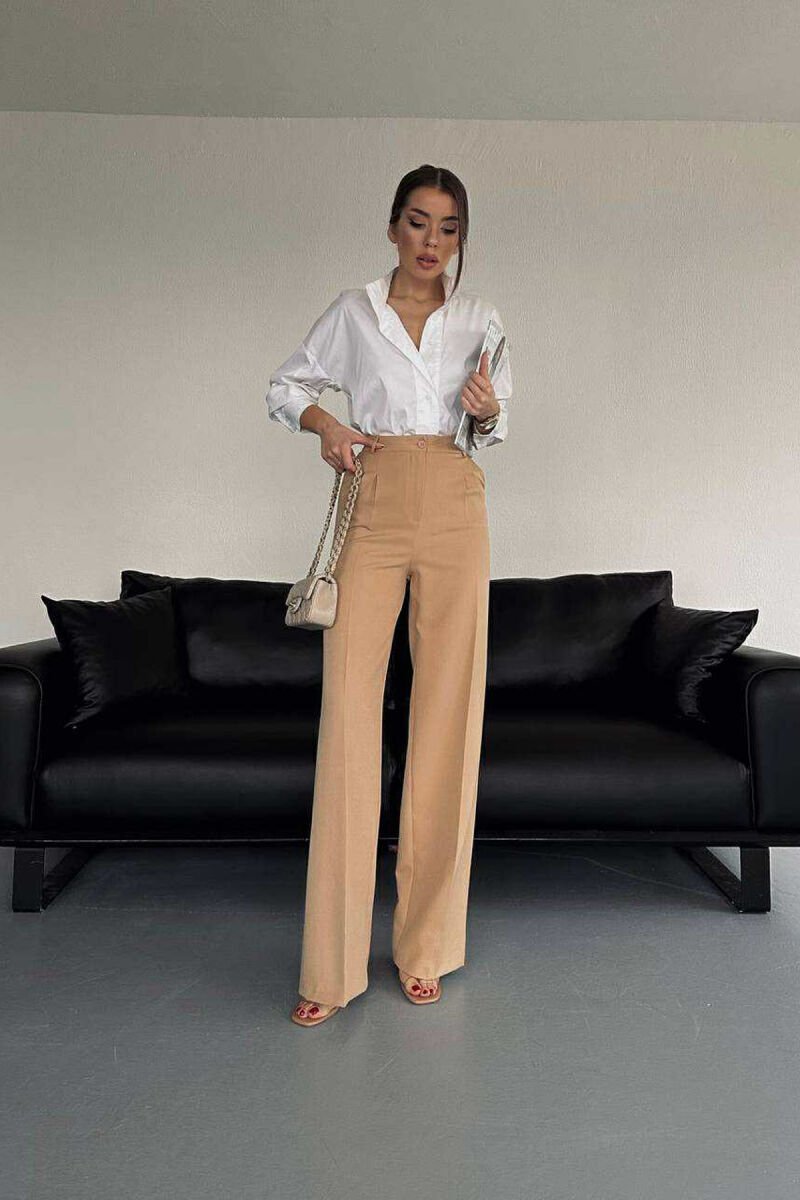 ONE COLOR WIDE LEG WOMEN TROUSERS BEIGE/BEZHE - 2
