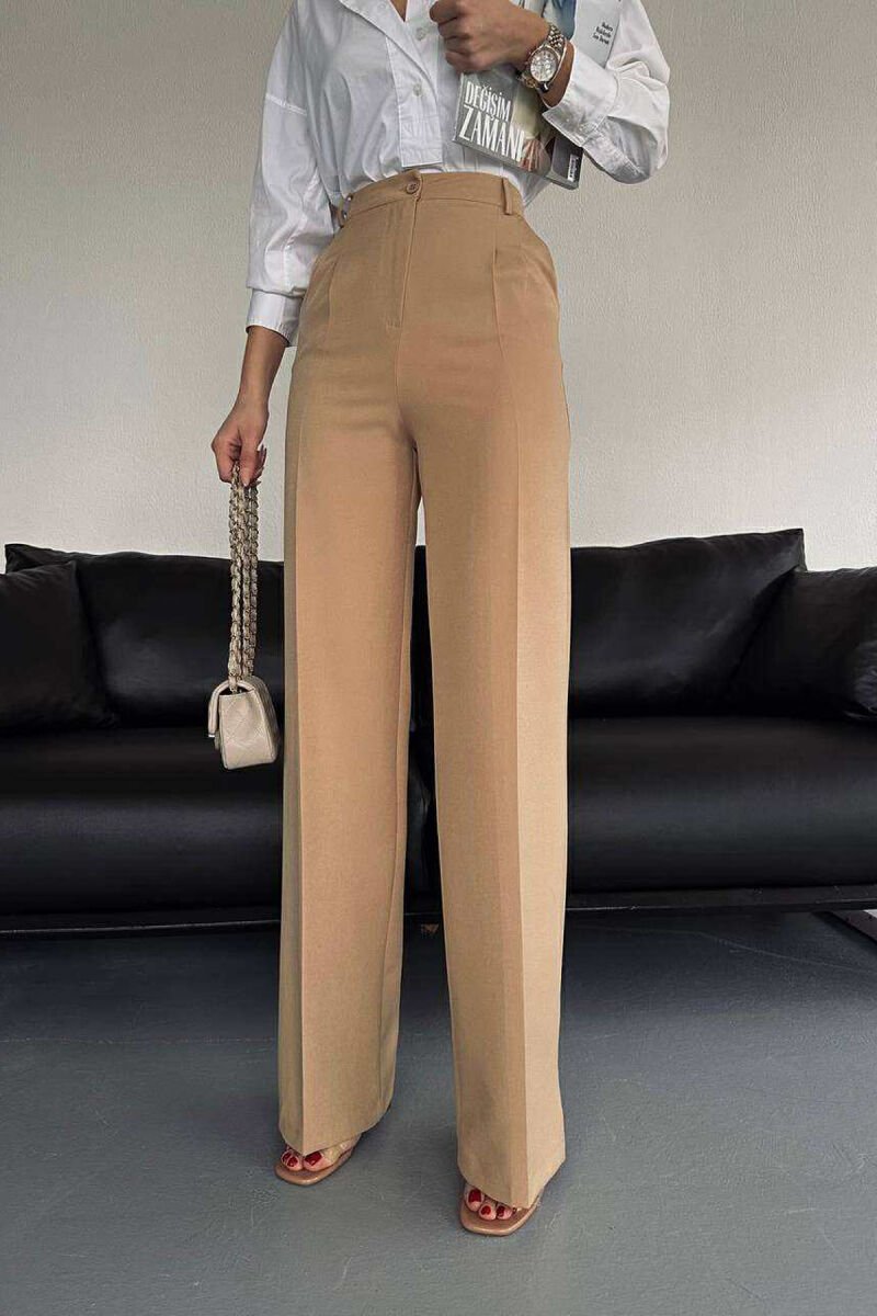 ONE COLOR WIDE LEG WOMEN TROUSERS BEIGE/BEZHE - 1