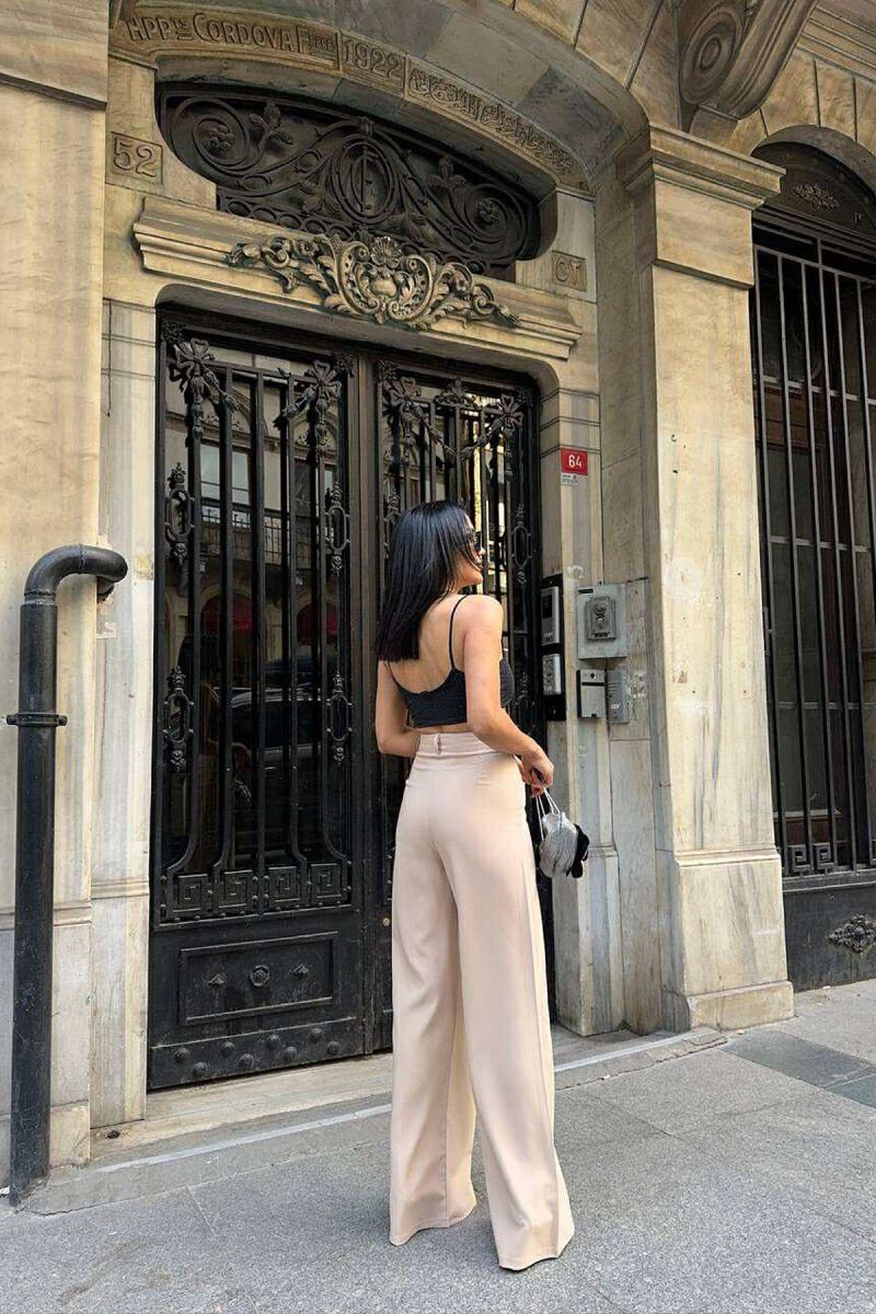ONE COLOR WIDE LEG WOMEN TROUSERS BEIGE/BEZHE - 3