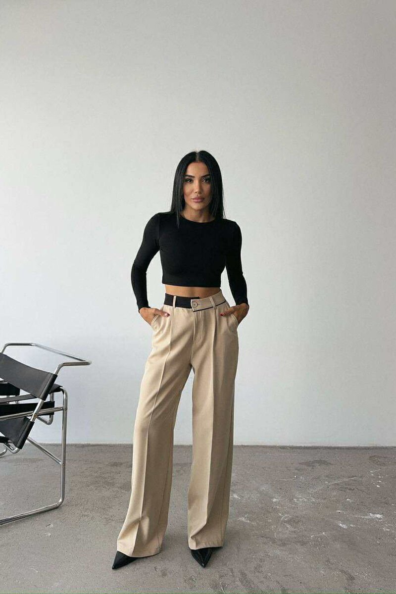 ONE COLOR WIDE LEG WOMEN TROUSERS BEIGE/BEZHE - 2
