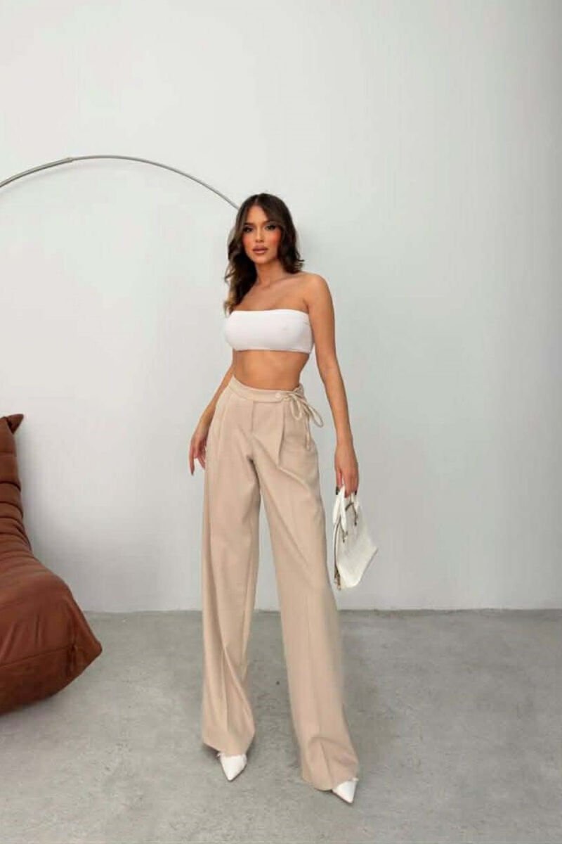 ONE COLOR WIDE LEG WOMEN TROUSERS BEIGE/BEZHE - 1