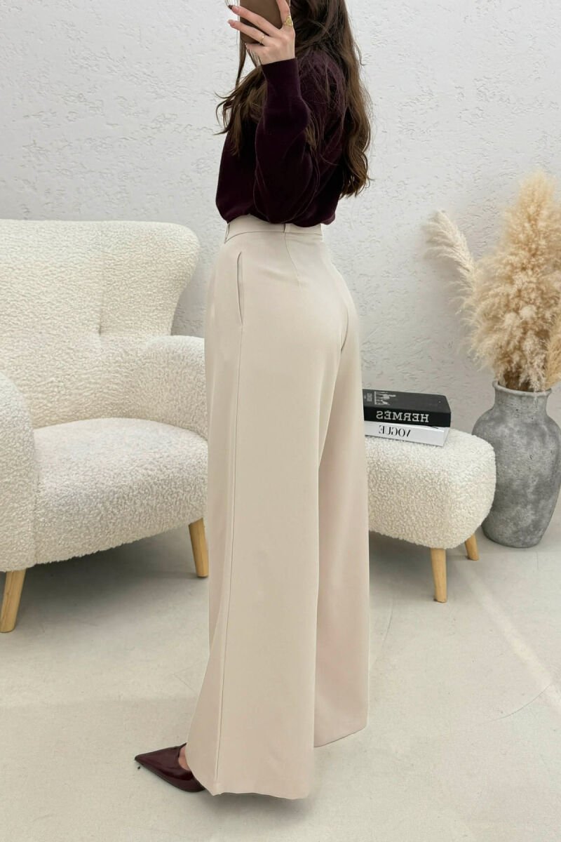 ONE COLOR WIDE LEG WOMEN TROUSERS BEIGE/BEZHE - 4
