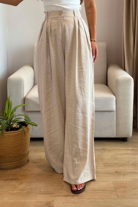 ONE COLOR WIDE LEG WOMEN TROUSERS BEIGE/BEZHE - 2