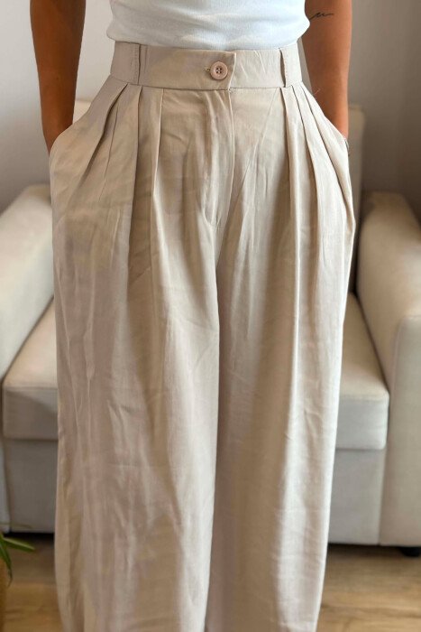 ONE COLOR WIDE LEG WOMEN TROUSERS BEIGE/BEZHE - 3