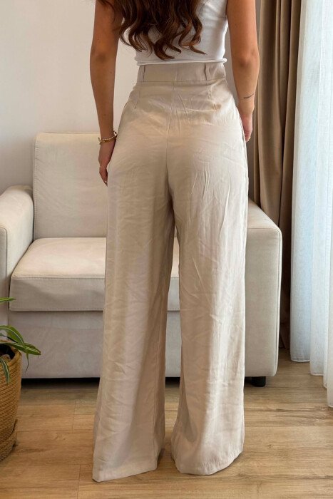 ONE COLOR WIDE LEG WOMEN TROUSERS BEIGE/BEZHE - 5