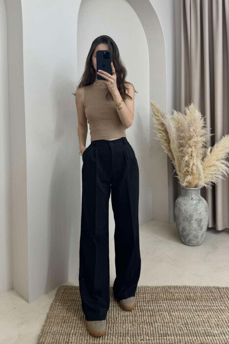 ONE COLOR WIDE LEG WOMEN TROUSERS BLACK/ E ZEZE - 1