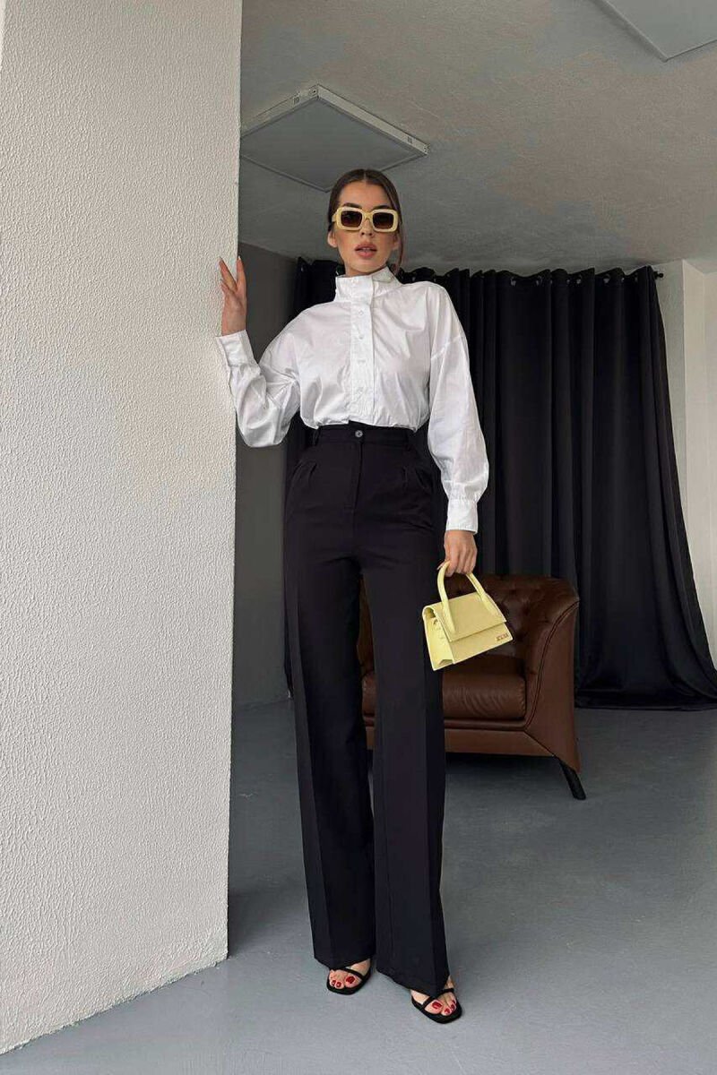 ONE COLOR WIDE LEG WOMEN TROUSERS BLACK/ E ZEZE - 2