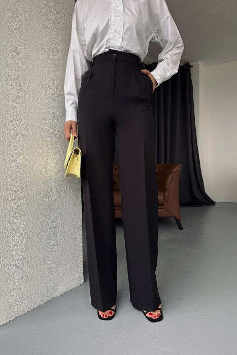ONE COLOR WIDE LEG WOMEN TROUSERS BLACK/ E ZEZE - 1