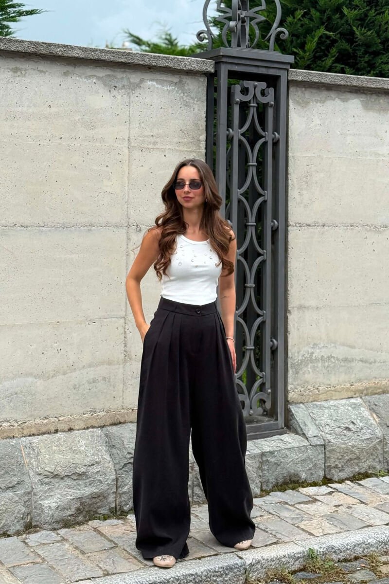 ONE COLOR WIDE LEG WOMEN TROUSERS BLACK/ E ZEZE - 3