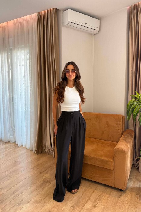 ONE COLOR WIDE LEG WOMEN TROUSERS BLACK/ E ZEZE - 3
