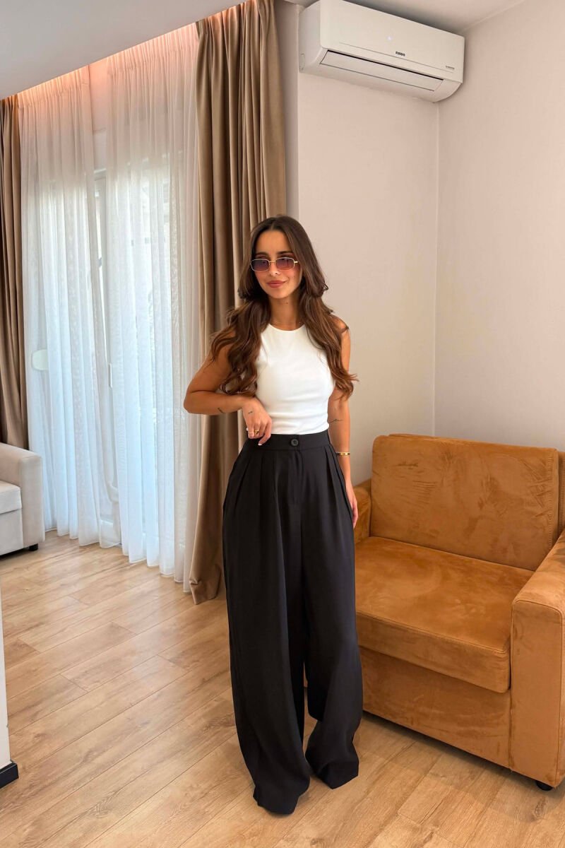 ONE COLOR WIDE LEG WOMEN TROUSERS BLACK/ E ZEZE - 4