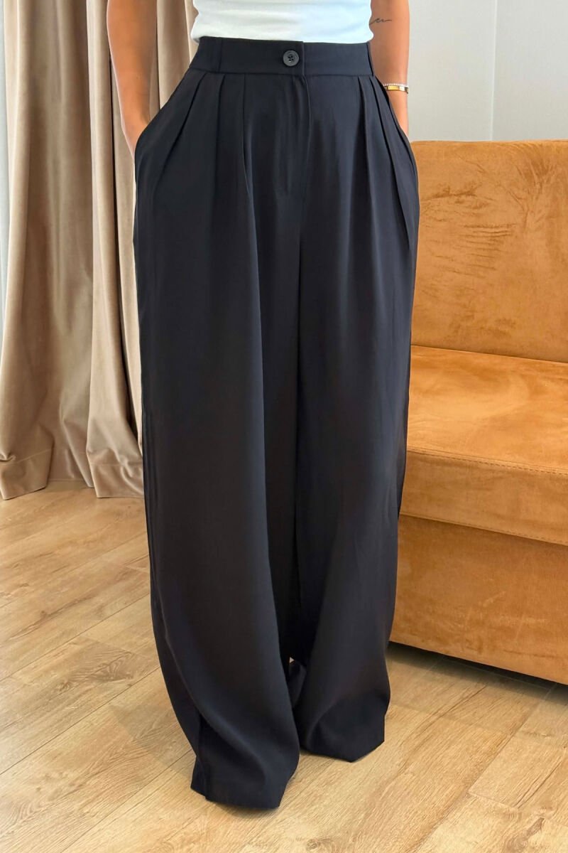 ONE COLOR WIDE LEG WOMEN TROUSERS BLACK/ E ZEZE - 5