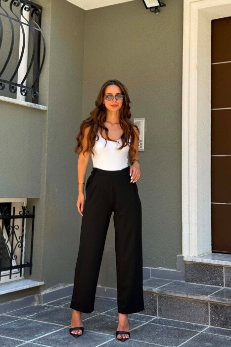 ONE COLOR WIDE LEG WOMEN TROUSERS BLACK/ E ZEZE - 1
