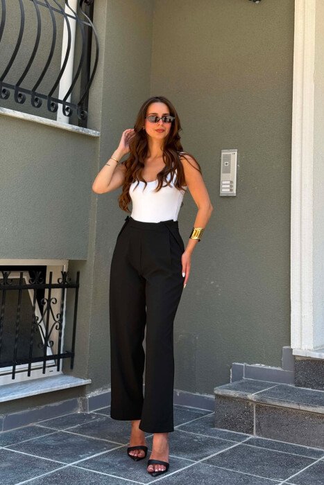 ONE COLOR WIDE LEG WOMEN TROUSERS BLACK/ E ZEZE - 2