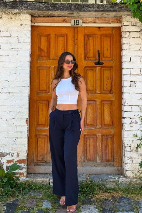 ONE COLOR WIDE LEG WOMEN TROUSERS BLUE/BLU - 2