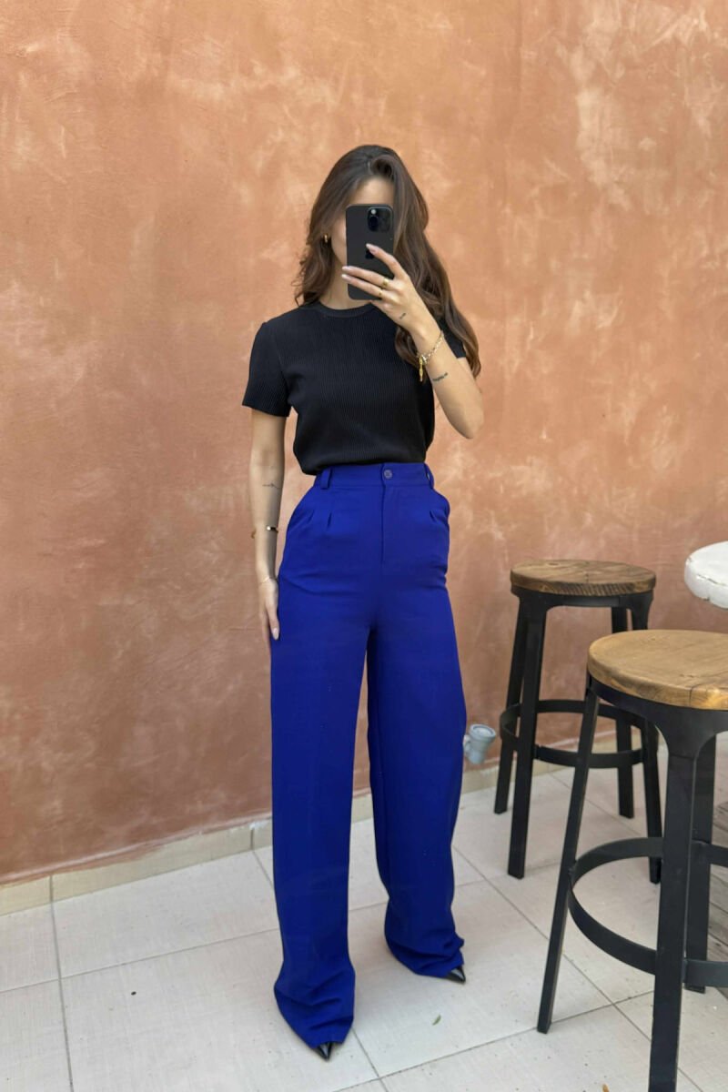 ONE COLOR WIDE LEG WOMEN TROUSERS BLUE/BLU - 3