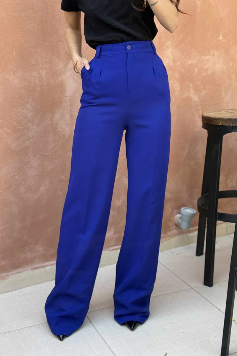 ONE COLOR WIDE LEG WOMEN TROUSERS BLUE/BLU - 1