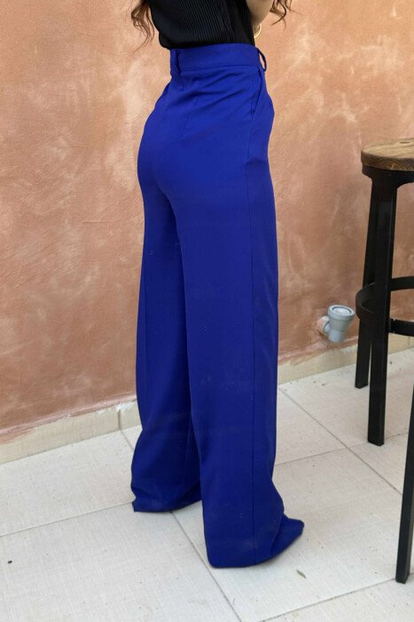 ONE COLOR WIDE LEG WOMEN TROUSERS BLUE/BLU - 4