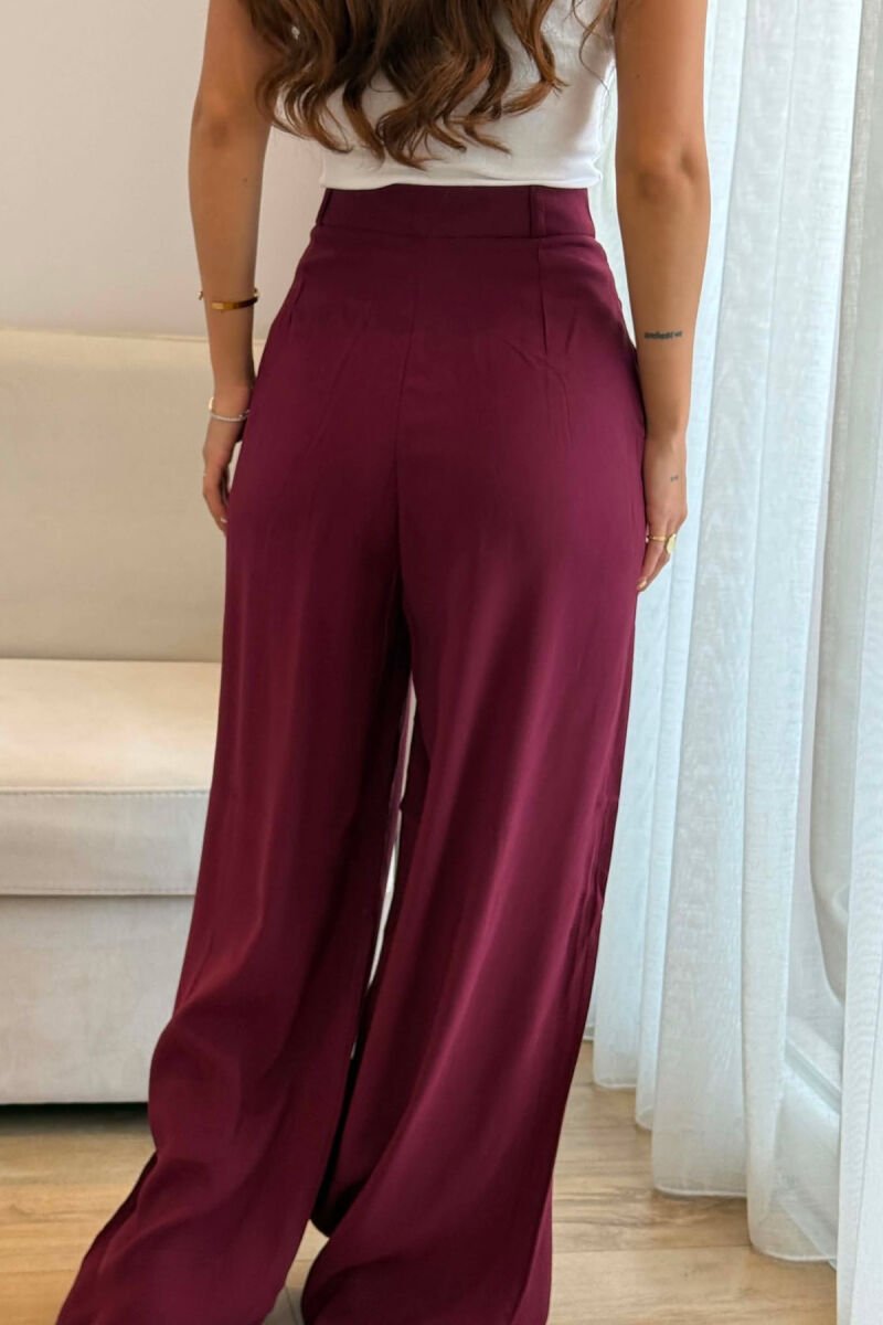 ONE COLOR WIDE LEG WOMEN TROUSERS BURGUNDY/VISHNJE - 2