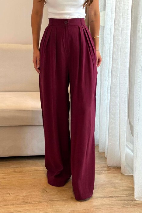 ONE COLOR WIDE LEG WOMEN TROUSERS BURGUNDY/VISHNJE - 4
