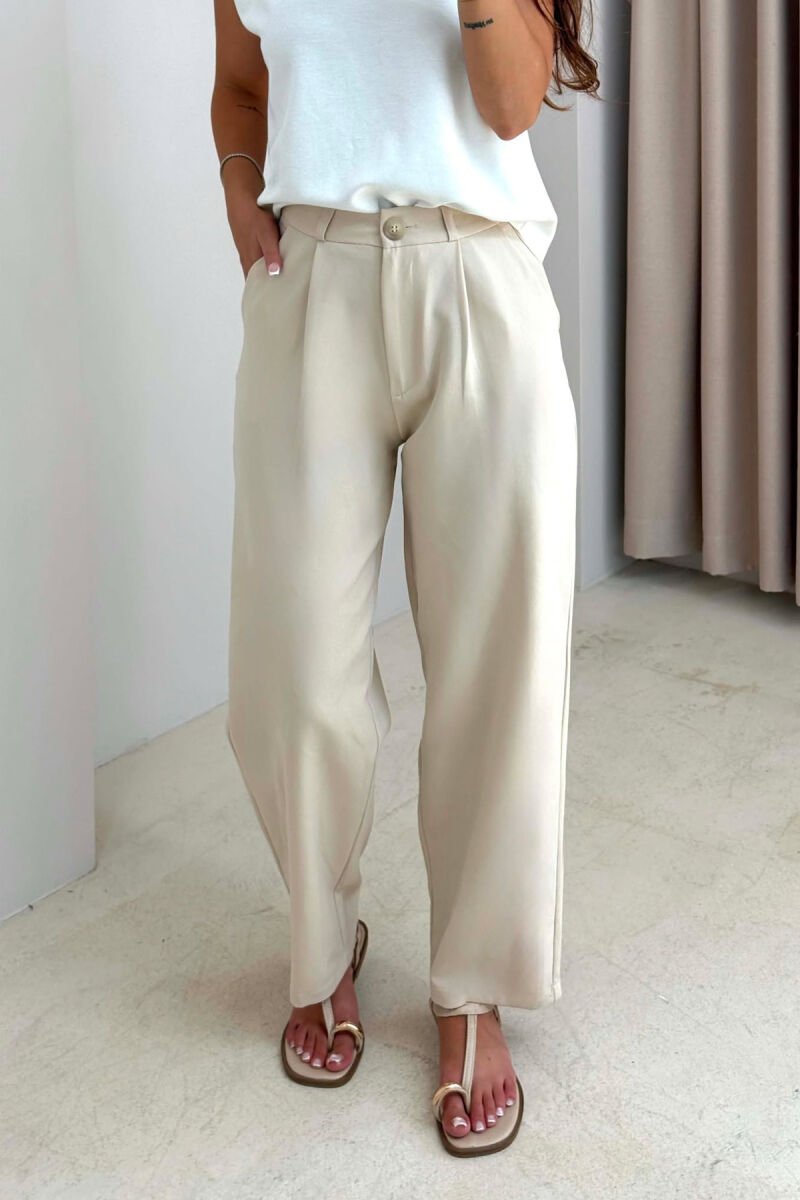 ONE COLOR WIDE LEG WOMEN TROUSERS CREAM/KREM - 2