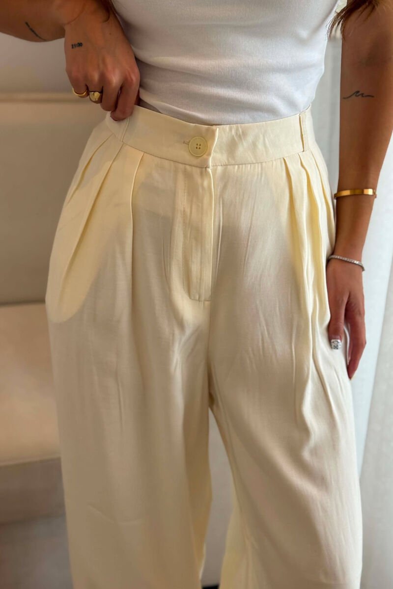ONE COLOR WIDE LEG WOMEN TROUSERS CREAM/KREM - 2