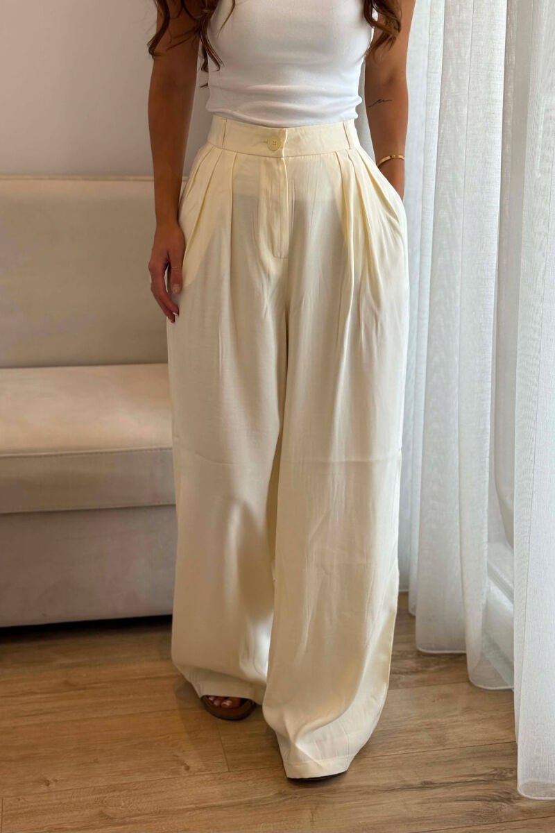 ONE COLOR WIDE LEG WOMEN TROUSERS CREAM/KREM - 3