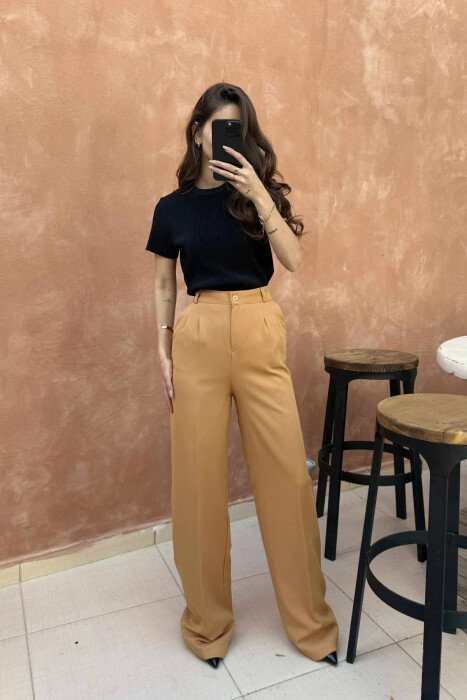 ONE COLOR WIDE LEG WOMEN TROUSERS DARK BEIGE/BEZHE ERRET - 2