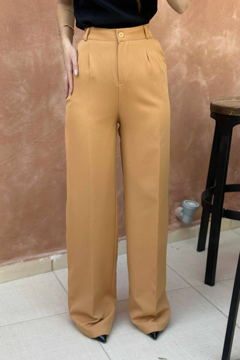 ONE COLOR WIDE LEG WOMEN TROUSERS DARK BEIGE/BEZHE ERRET - 1