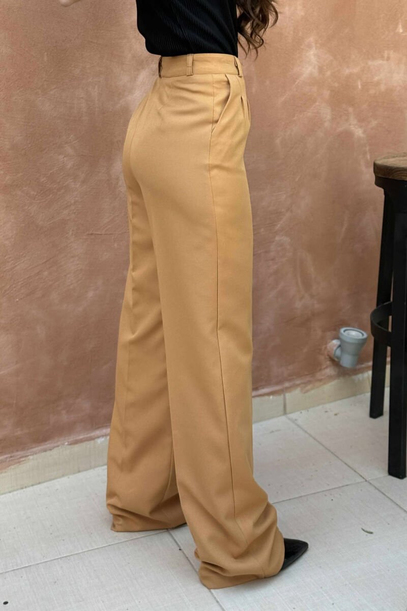 ONE COLOR WIDE LEG WOMEN TROUSERS DARK BEIGE/BEZHE ERRET - 4