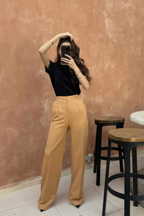 ONE COLOR WIDE LEG WOMEN TROUSERS DARK BEIGE/BEZHE ERRET - 5