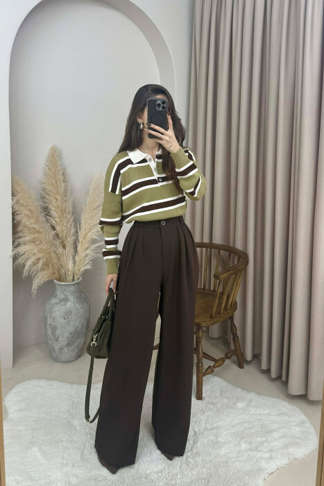 ONE COLOR WIDE LEG WOMEN TROUSERS DARK BROWN/KAE - 6
