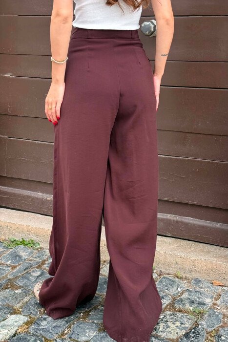 ONE COLOR WIDE LEG WOMEN TROUSERS DARK BROWN/KAE - 7