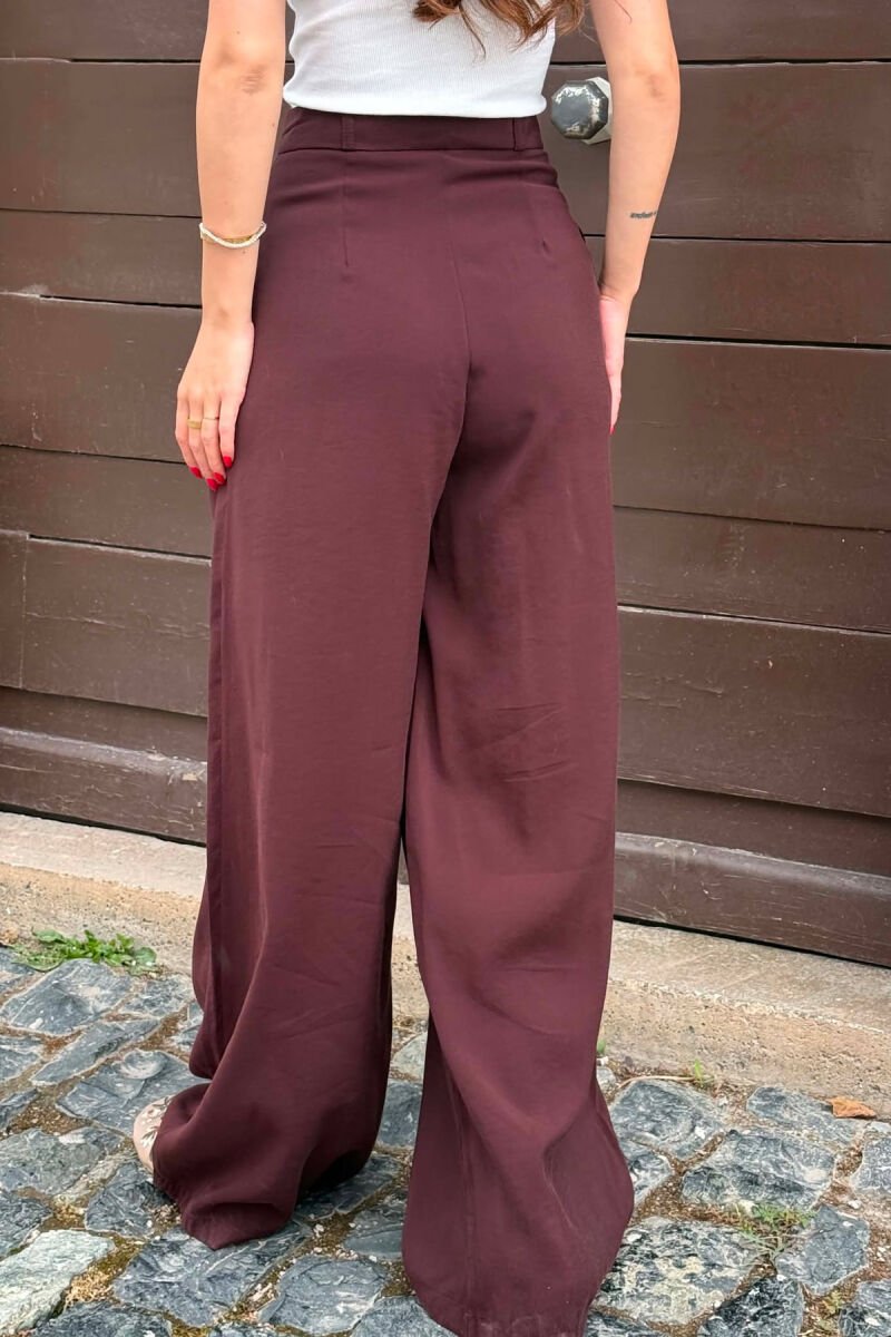 ONE COLOR WIDE LEG WOMEN TROUSERS DARK BROWN/KAE - 7