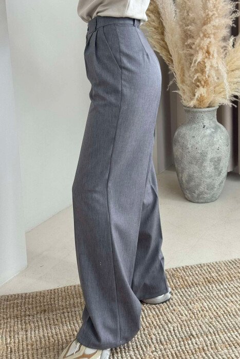 ONE COLOR WIDE LEG WOMEN TROUSERS DARK GREY/GEE - 4